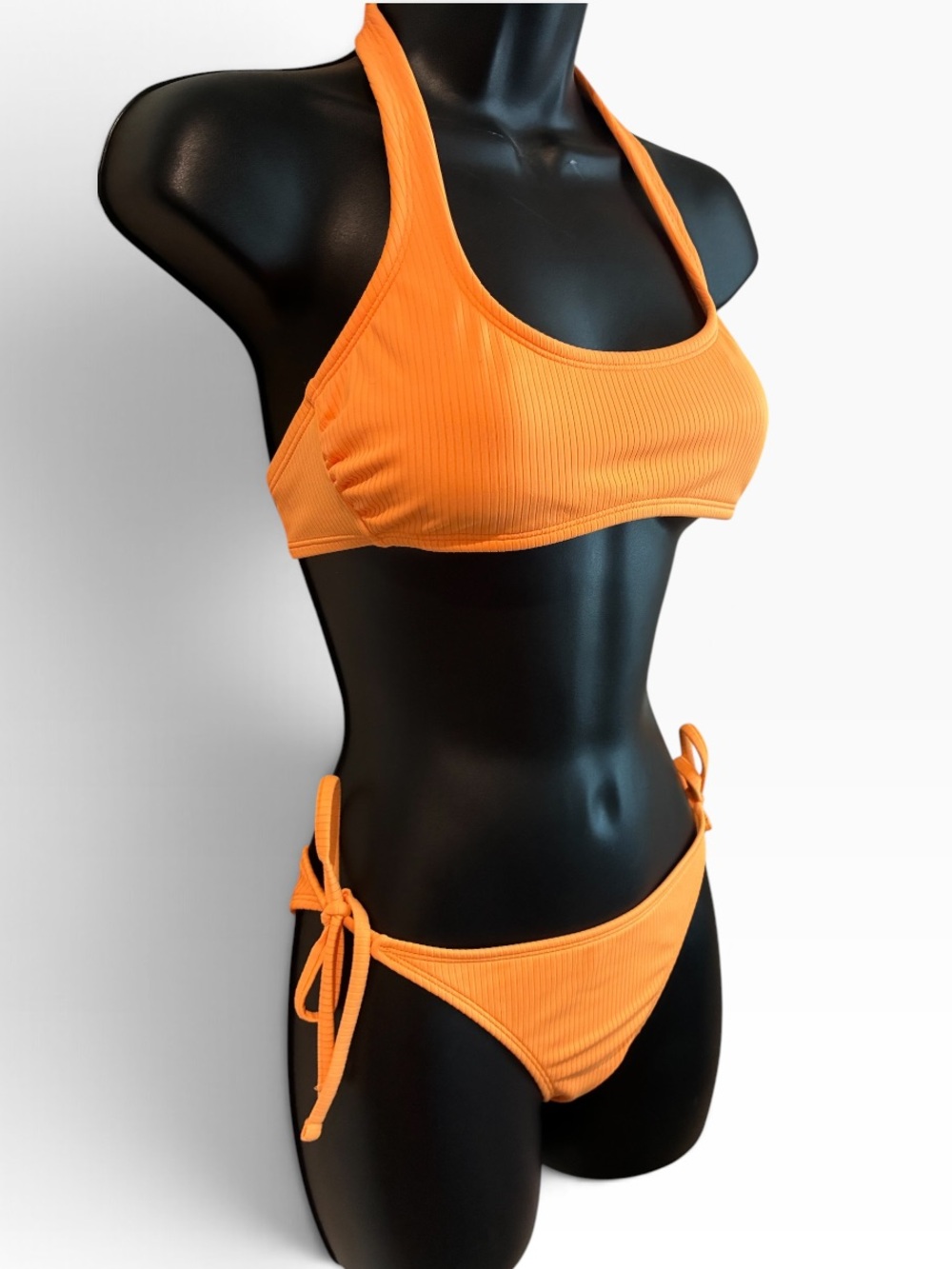 Xhilaration Summer Orange Ribbed Tie-Side Bikini Set WORN ONCE